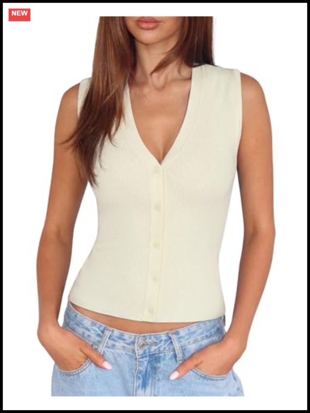 Sleeveless V-Neck Button Down Sweater Tank Top Lyocell Business Casual Work Tops